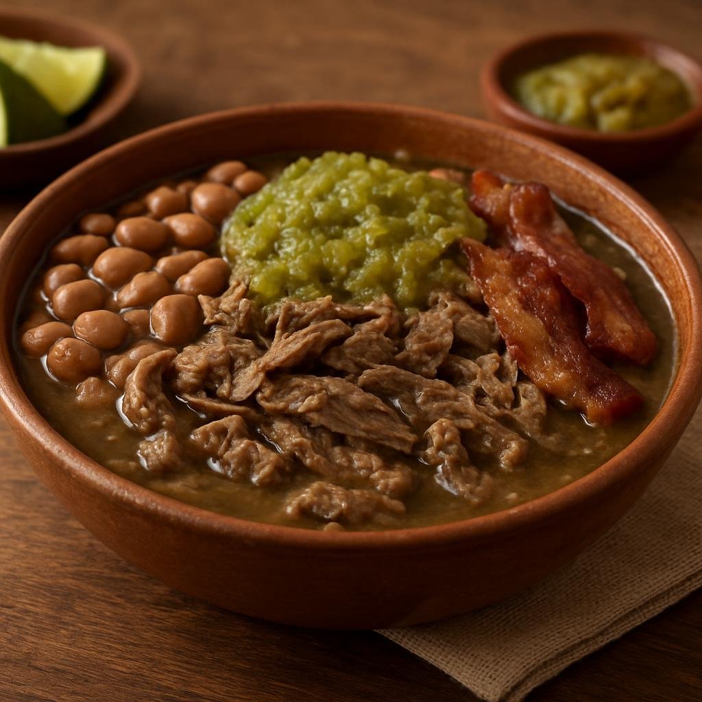 Entree: Mexico – Jalisco – Carne en su Jugo (Thin-sliced beef simmered in its own savory broth with bacon, tomatillo salsa, and beans) recipe