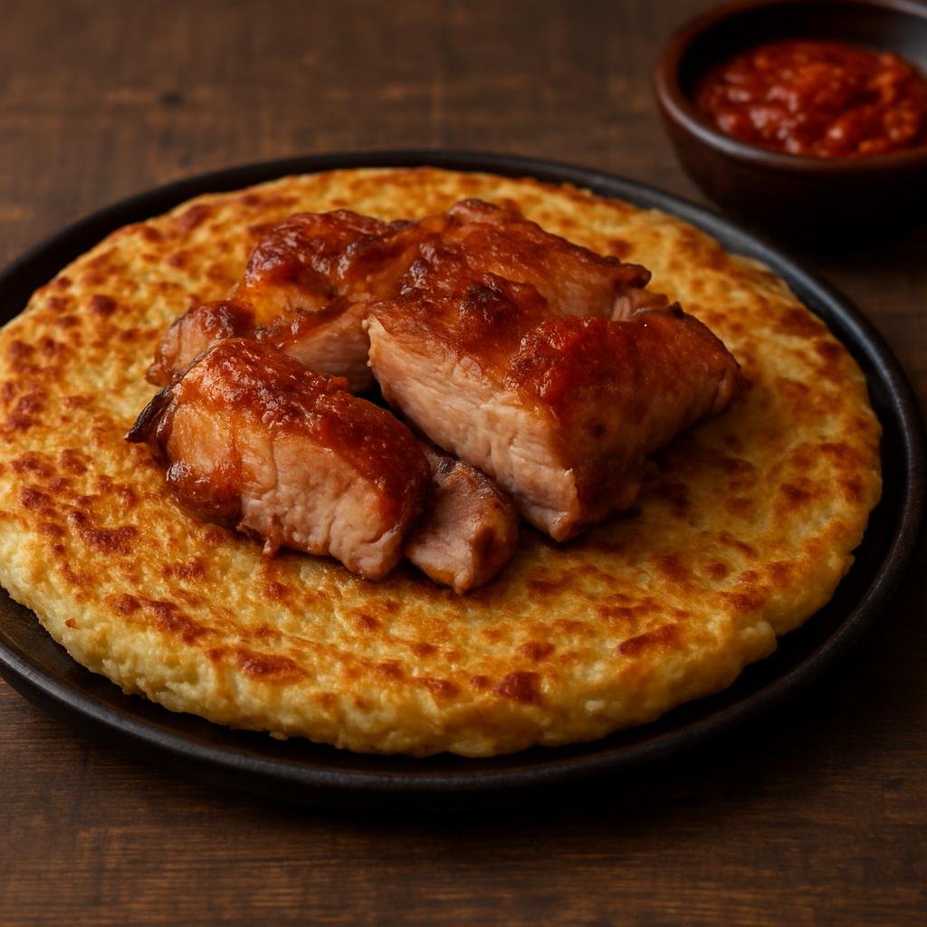 Entree: Chile – Southern Chile – Chochoca (Rustic Southern Chilean potato flatbread made from grated raw and cooked potatoes, cooked on a griddle and traditionally served with roasted pork) recipe