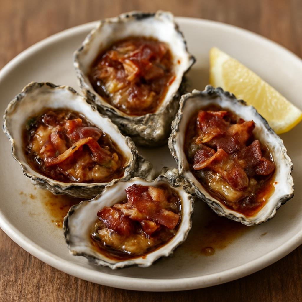 Entree: Australia – Sydney & New South Wales – Sydney Rock Oysters (Large coastal oysters from Sydney typically served on the half shell or grilled Kilpatrick-style with bacon and Worcestershire) recipe