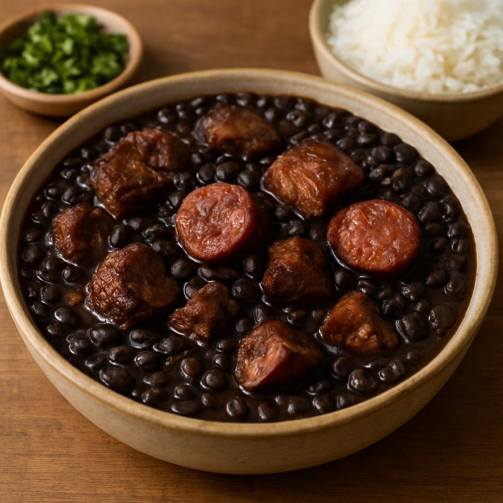 Entree: Brazil – Espirito Santo – Feijoada Capixaba (Hearty bean stew from Espírito Santo combining black beans with assorted pork cuts and smoked sausage) recipe