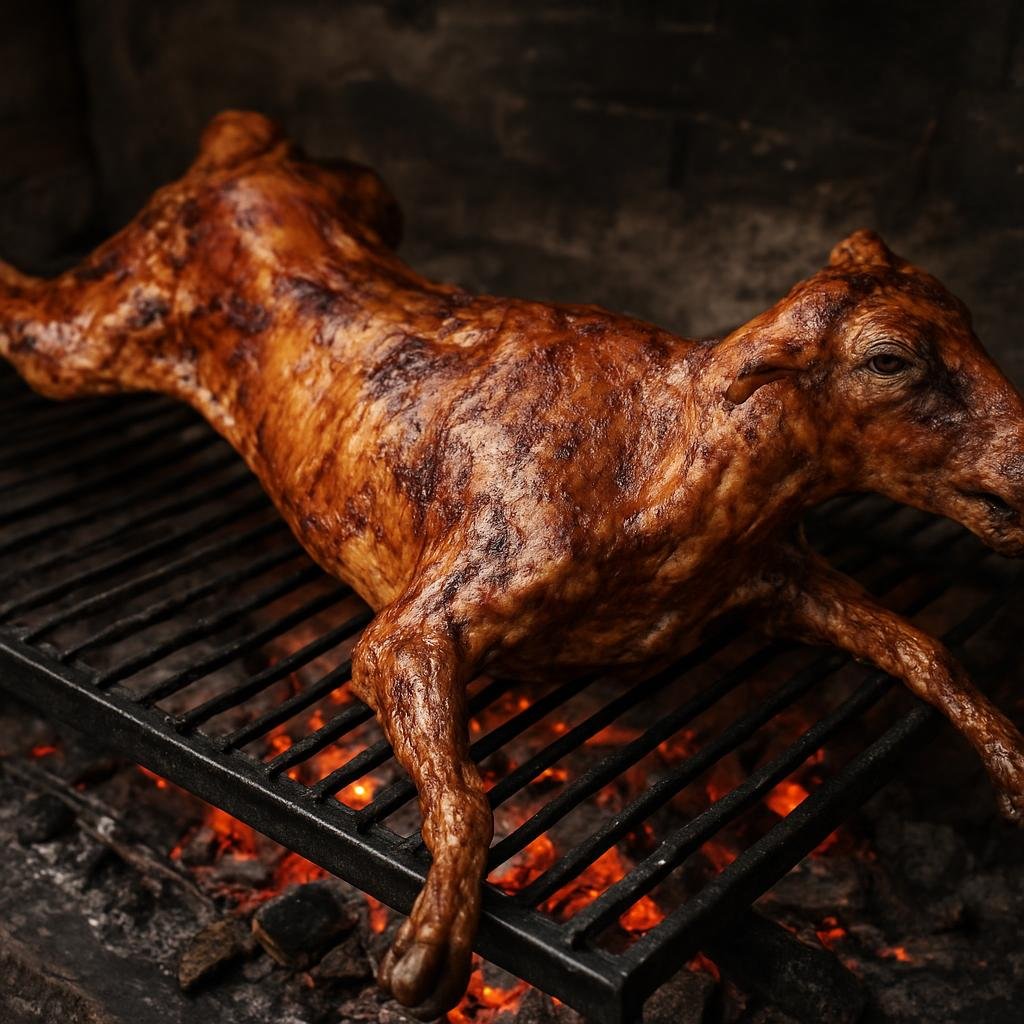 Entree: Argentina – Northwest Argentina – Chivito al Asador (Whole young goat roasted on a wood-fired grill until crisp and smoky) recipe