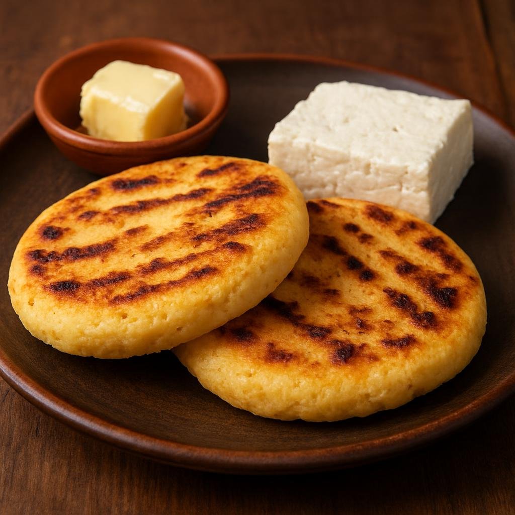 Entree: Colombia – Llanos – Arepas Llaneras (Thick grilled corn cakes from the Llanos served with butter and fresh cheese) recipe