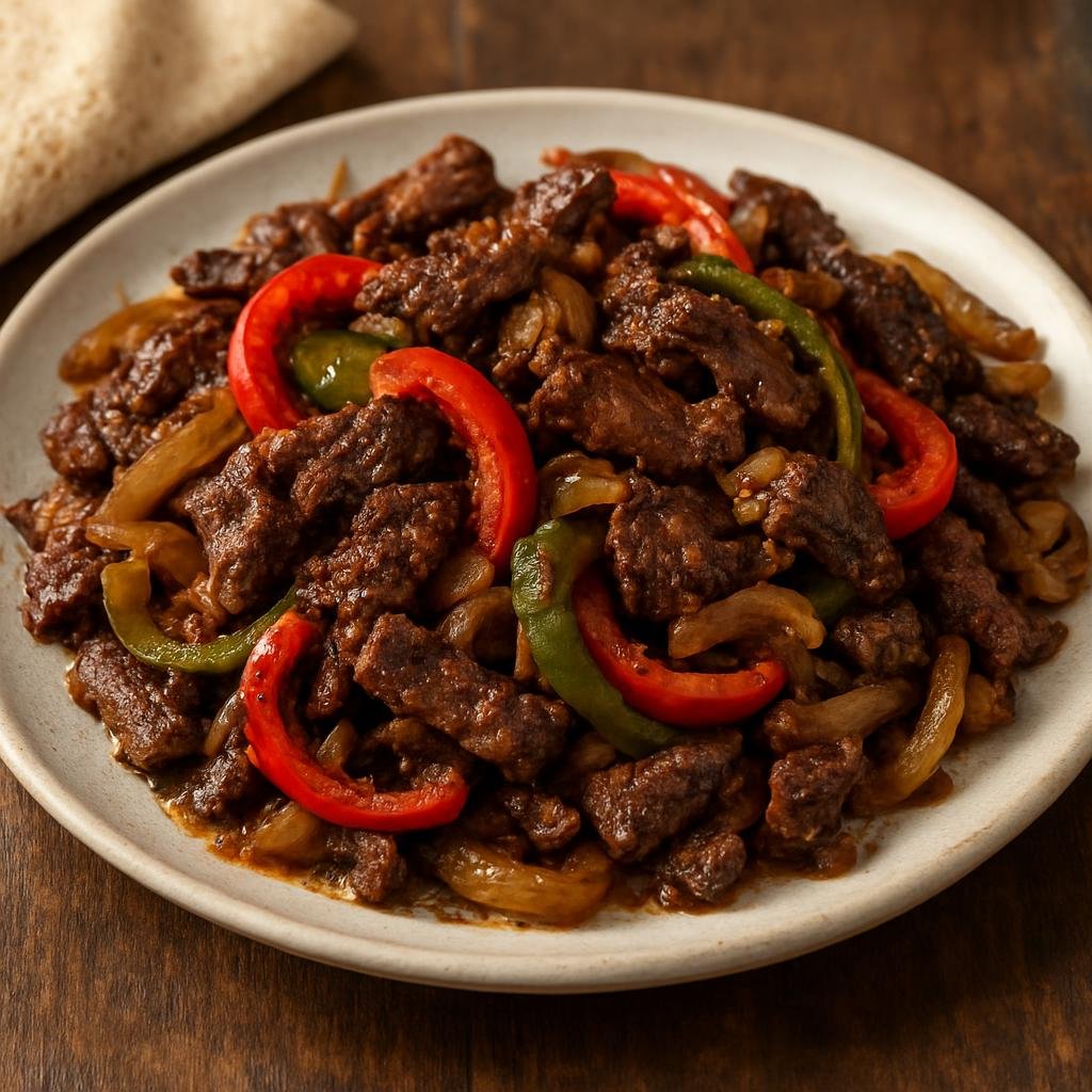 Entree: Ethiopia – Harar – ዝልዝል ጥብስ ➤ Zilzil Tibs (Pan-seared strips of spiced beef sautéed with onions and peppers in Ethiopian style) recipe