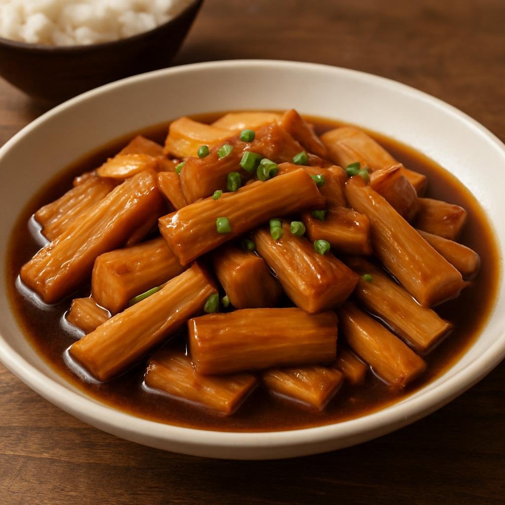 Entree: China – Zhejiang – 杭州焖笋 ➤ Hángzhōu mèn sǔn (Soy-braised fresh bamboo shoots cooked in a savory Zhejiang-style braising sauce) recipe