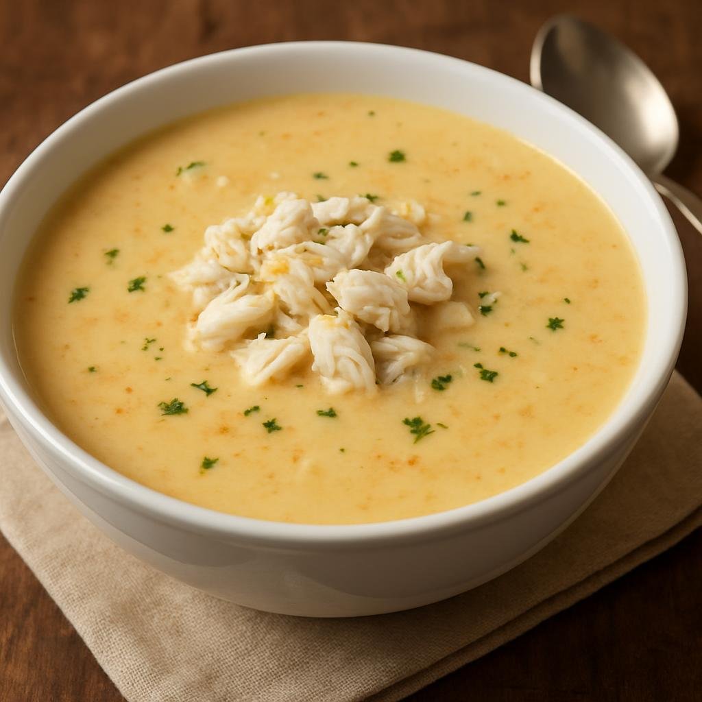 Entree: United States – Carolinas Lowcountry – She-Crab Soup (Creamy Lowcountry crab soup traditionally enriched with crab roe and sherry) recipe