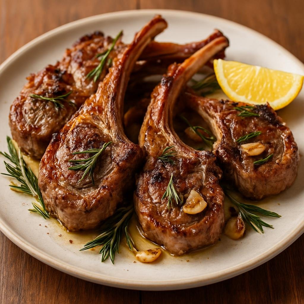 Entree: Italy – Lazio / Rome – Abbacchio alla Scottadito (Grilled Roman-style young lamb chops seasoned with rosemary, garlic, and lemon) recipe